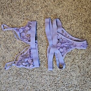 Windsor Purple Sheer Bra and Panty Set sz L Large